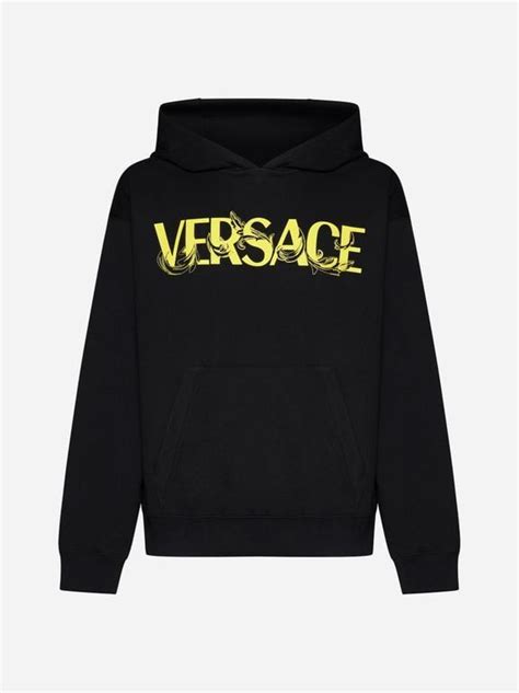 felpa nera con cappuccio versace simbolo oro kith|Versace Felpa in cotone con cappuccio e logo .